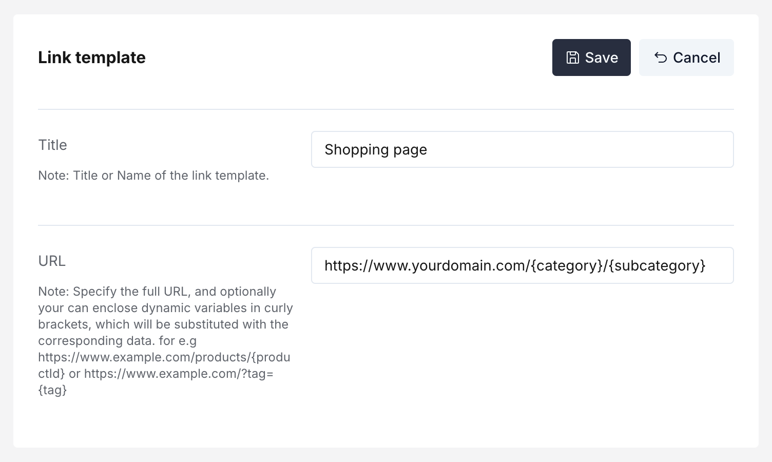 Dynamic Link Templates